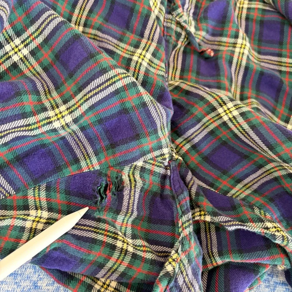 Polo Ralph Lauren Plaid Pajama Lounge Pants Mens Large Purple Green Cotton -Flaw
